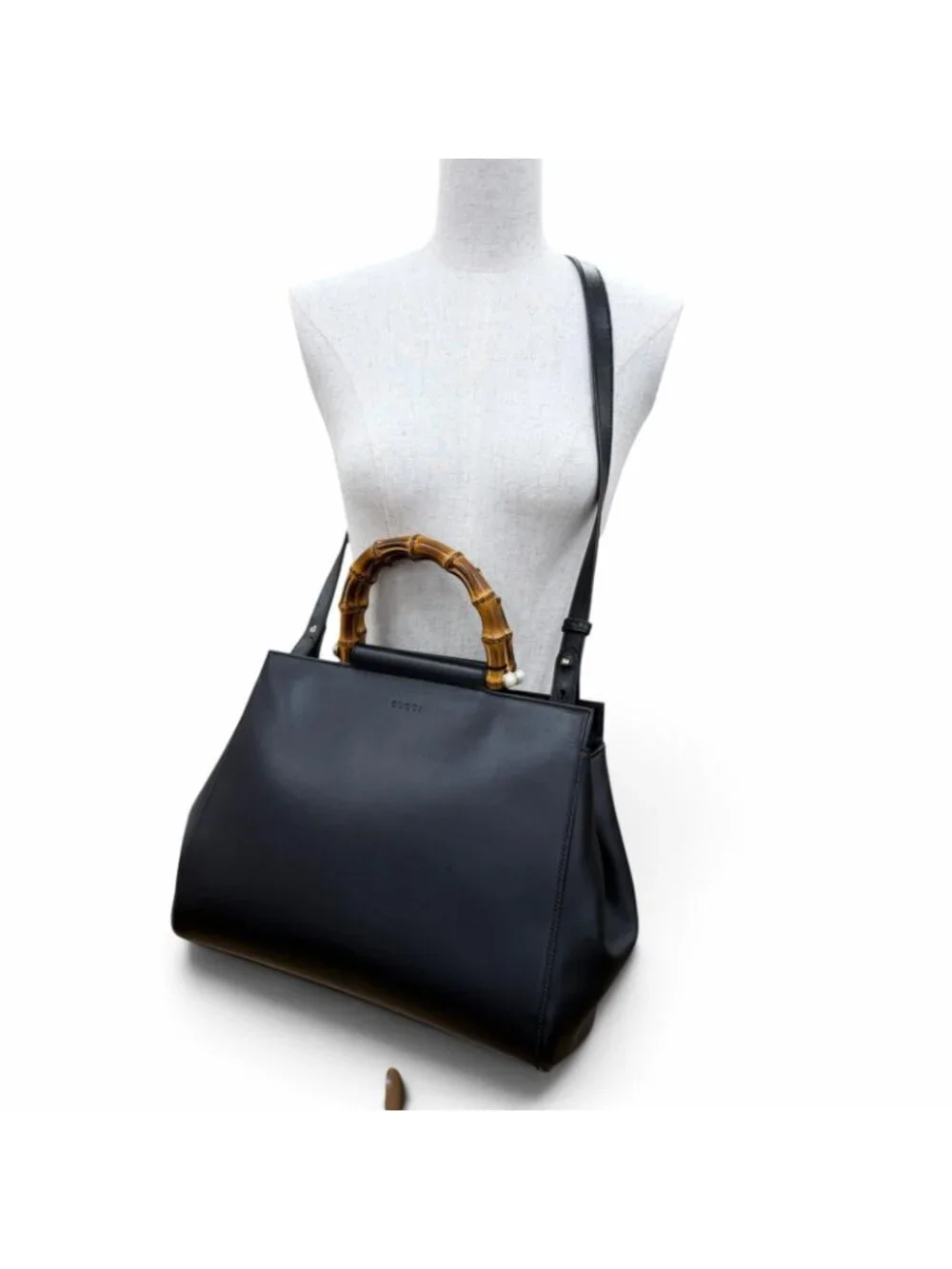 Gucci Nymphaea Medium Bamboo Eco Pearl 2-Way Leather Shoulder Bag Black